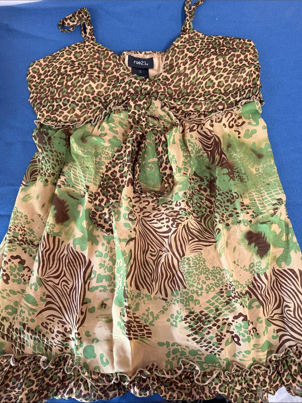 Rue21 Green and Brown Animal-Print Cami Dress with Tie Front